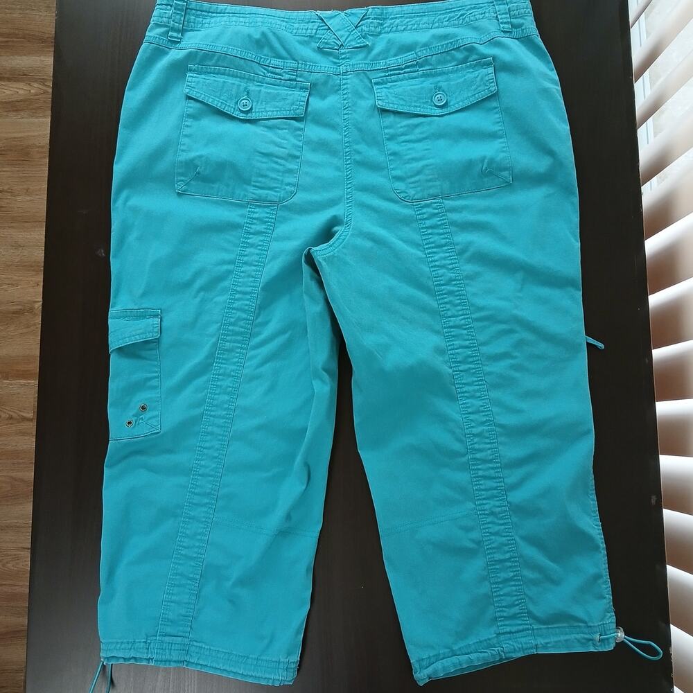 Style & Co Turquoise Blue Cargo Capri Pants 18W cotton blend drawstring cuffs - Picture 2 of 10